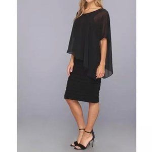 Adrianna Papell Womens Black Chiffon Drape Overlay Sheath Cocktail Dress size 4